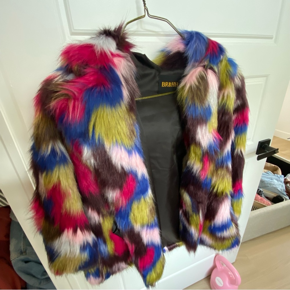 Colorful faux fur coat | Multicolor fur coat